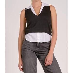 NEW ELAN sleeveless v neck layered sweater in black